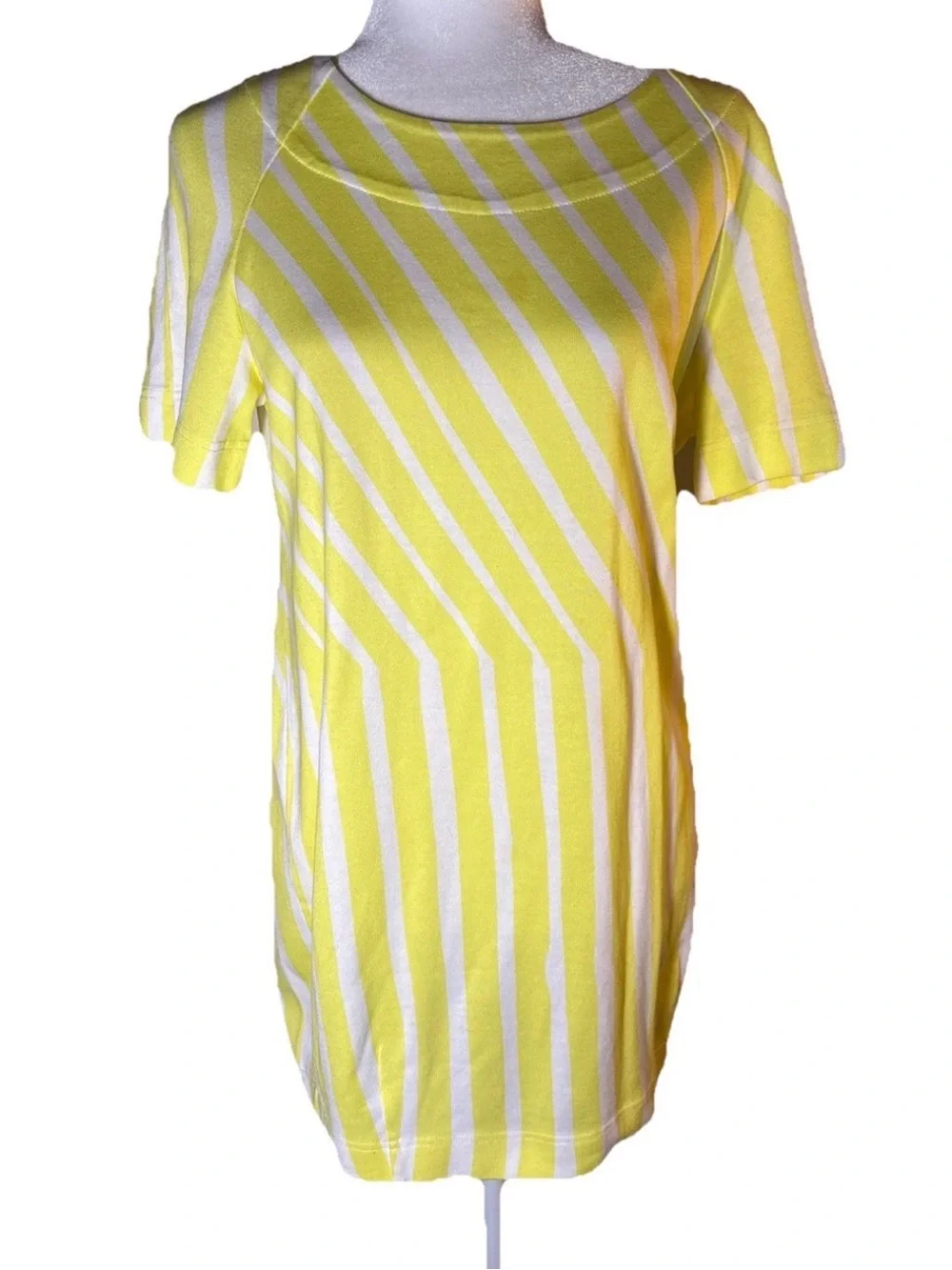 Marimekko Yellow and White Striped Mini Dress Raglan Cotton - S
